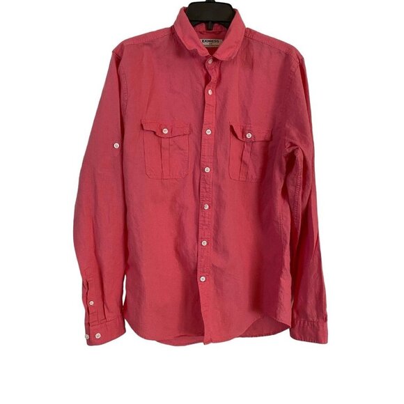 Express Other - Express Mens Bubblegum Pink‎ LS Button Down Shirt Casual Wear Size M Medium